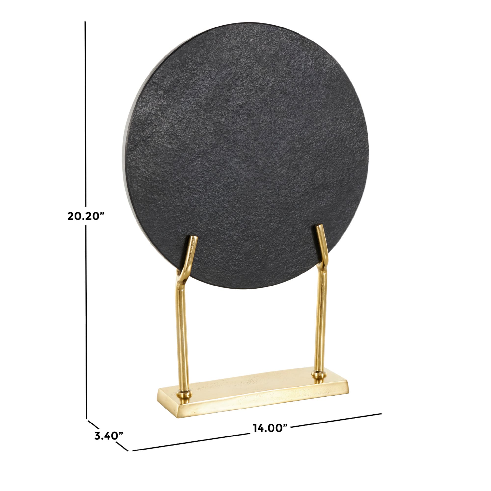 20" Black Marble Abstract Textured Disk Sculpture